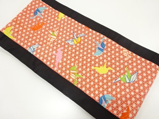 JAPANESE KIMONO / ANTIQUE CHILDRENS OBI / ASANOHA / ORIGAMI CRANE PATT